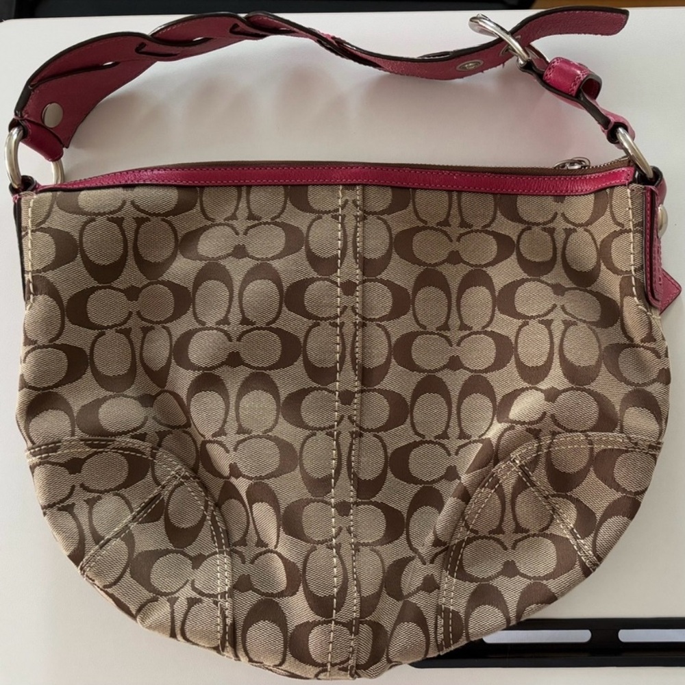 COACH SOHO SIGNATURE MEDIUM HOBO HANDBAG | GENUINE LEATHER & CANVAS